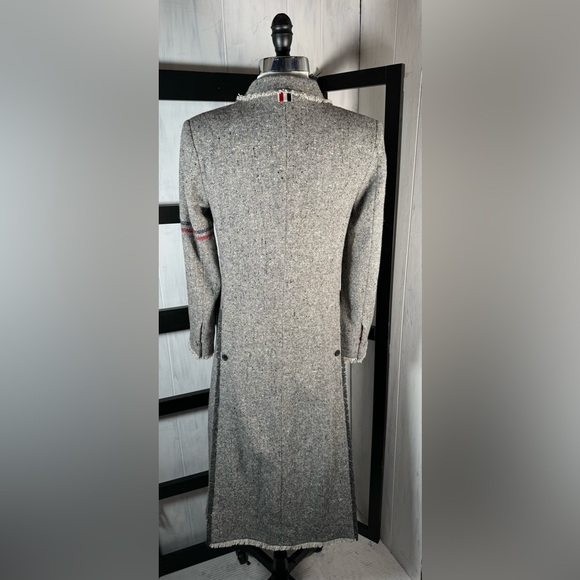 Thom Browne Gray Striped FRAYED-EDGE Overcoat, Size XS, €3470, Sold Out, NEW - Picture 3 of 12